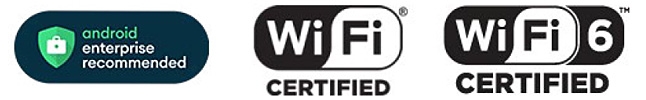 TC53/TC58モバイルコンピュータの対応を表すアイコン：Wi-Fi認定、Wi-Fi 6認定、FIPS検証済み