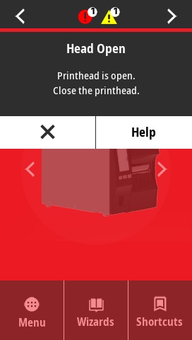 Head Open: Printhead is open. Close the printhead.