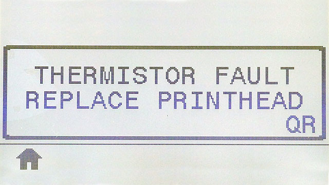 Thermistor Fault Replace Printhead