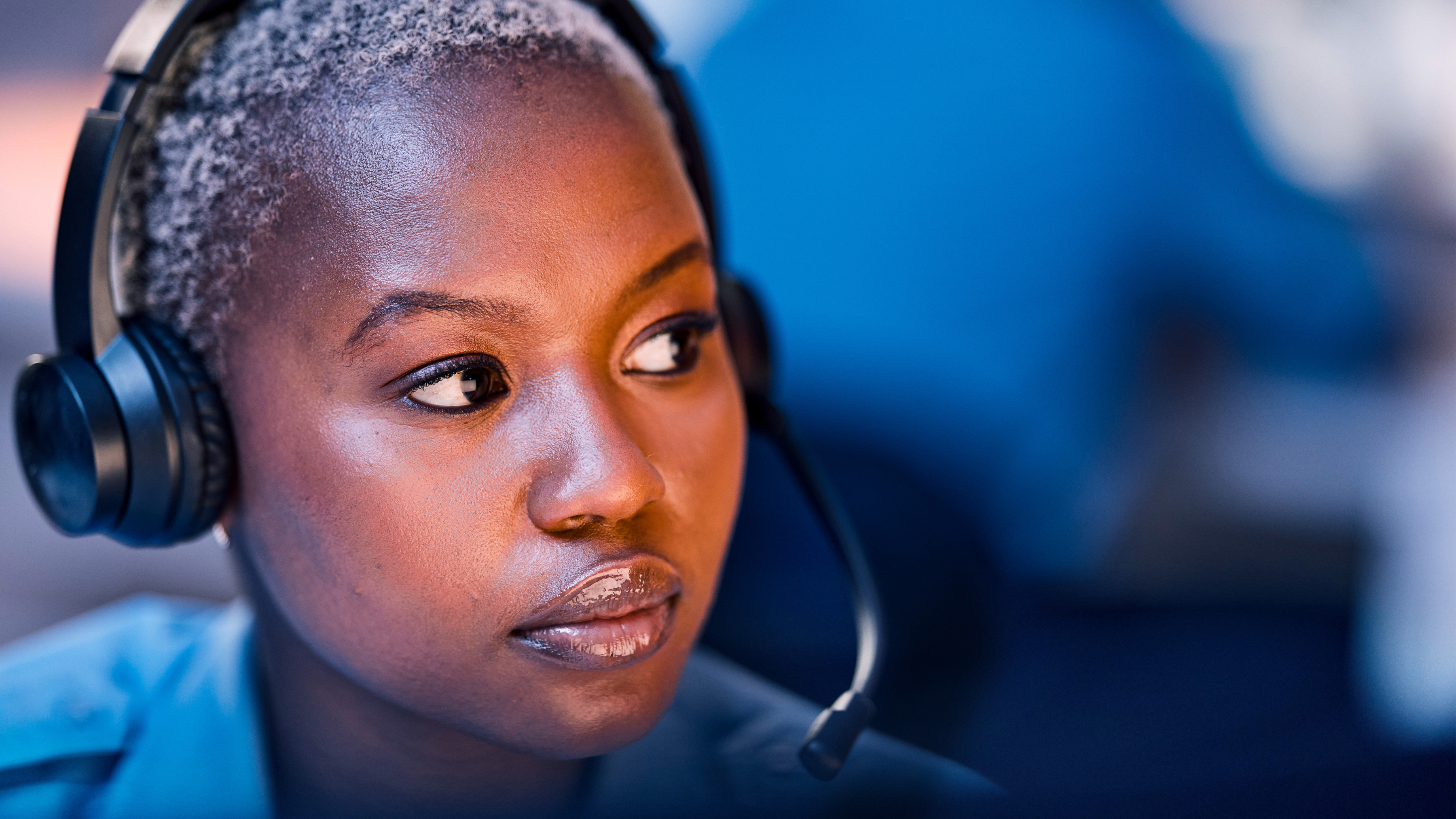 Call center employee close up.  Call center employee close up.