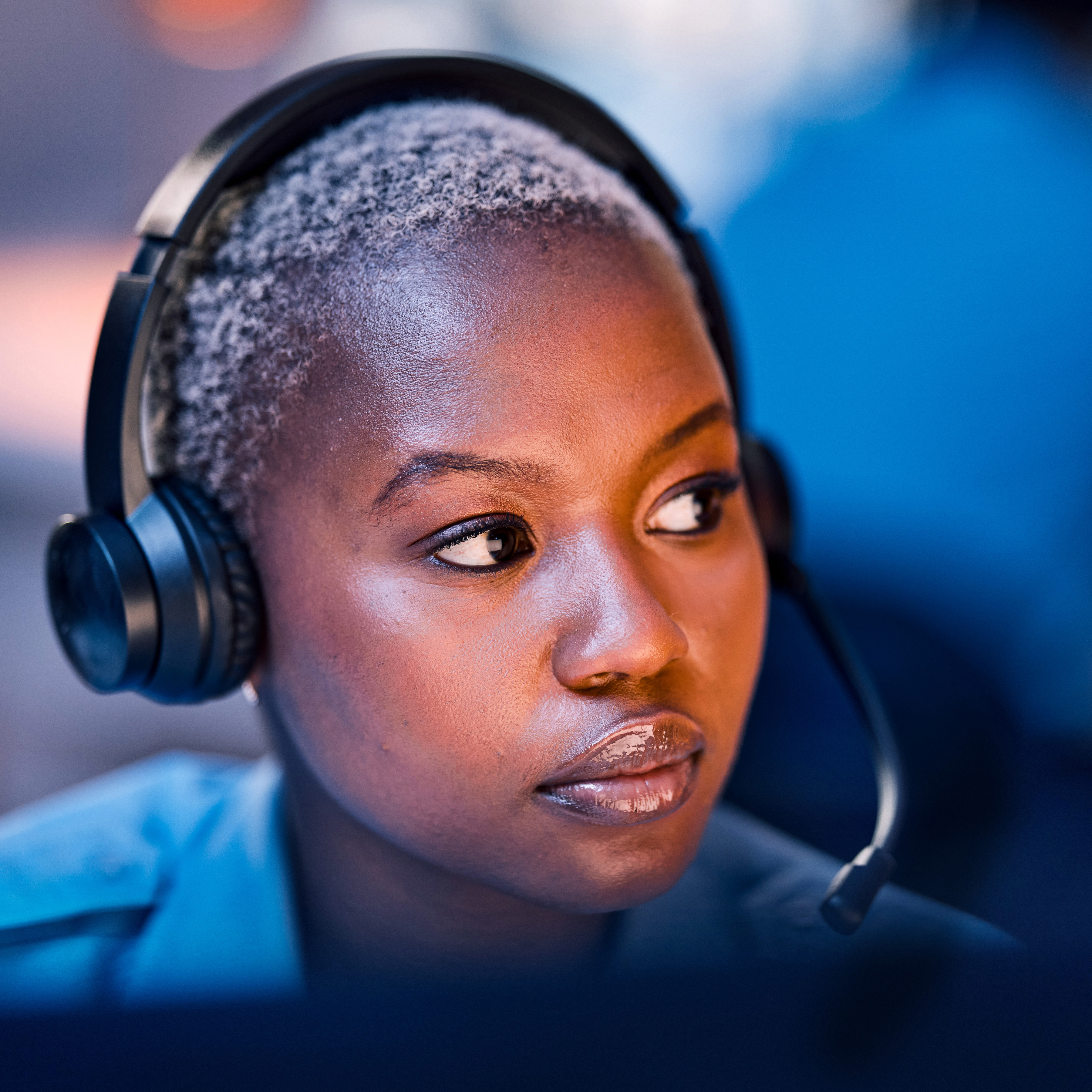 Call center employee close up.  Call center employee close up.