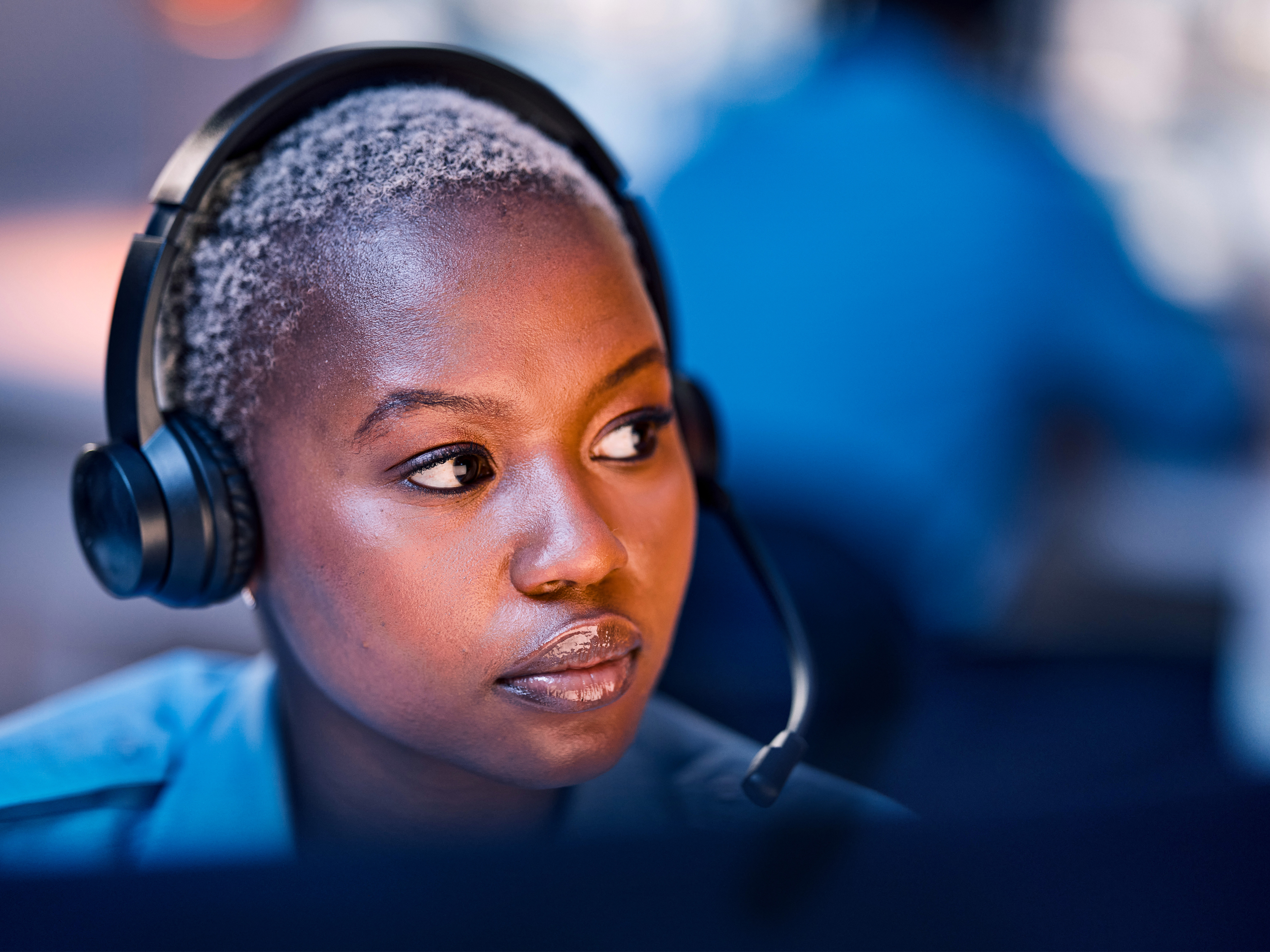 Call center employee close up.  Call center employee close up.