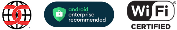 Computador empresarial EC50/EC55 - ícones de compatibilidade: Common Criteria, Android Enterprise Recommended, Wi-Fi Certified