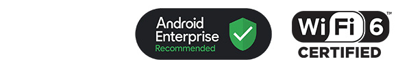 ET60/ET65 Rugged Enterprise Tablets Spec Sheet Compatible Icons:  Android Enterprise Recommended, Wi-Fi 6 Certified