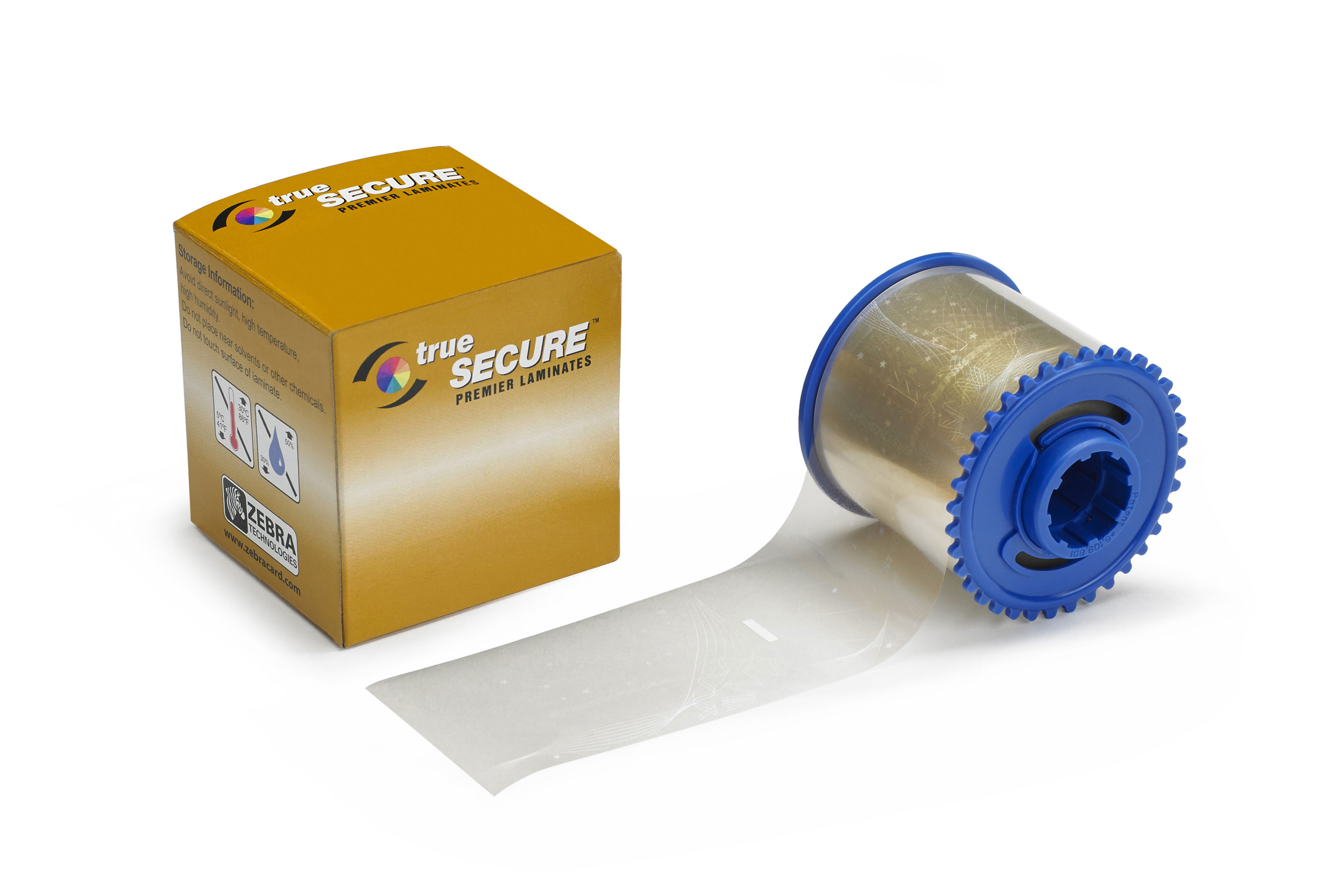 A roll of  True Secure card laminate with the box. A roll of  True Secure card laminate with the box.
