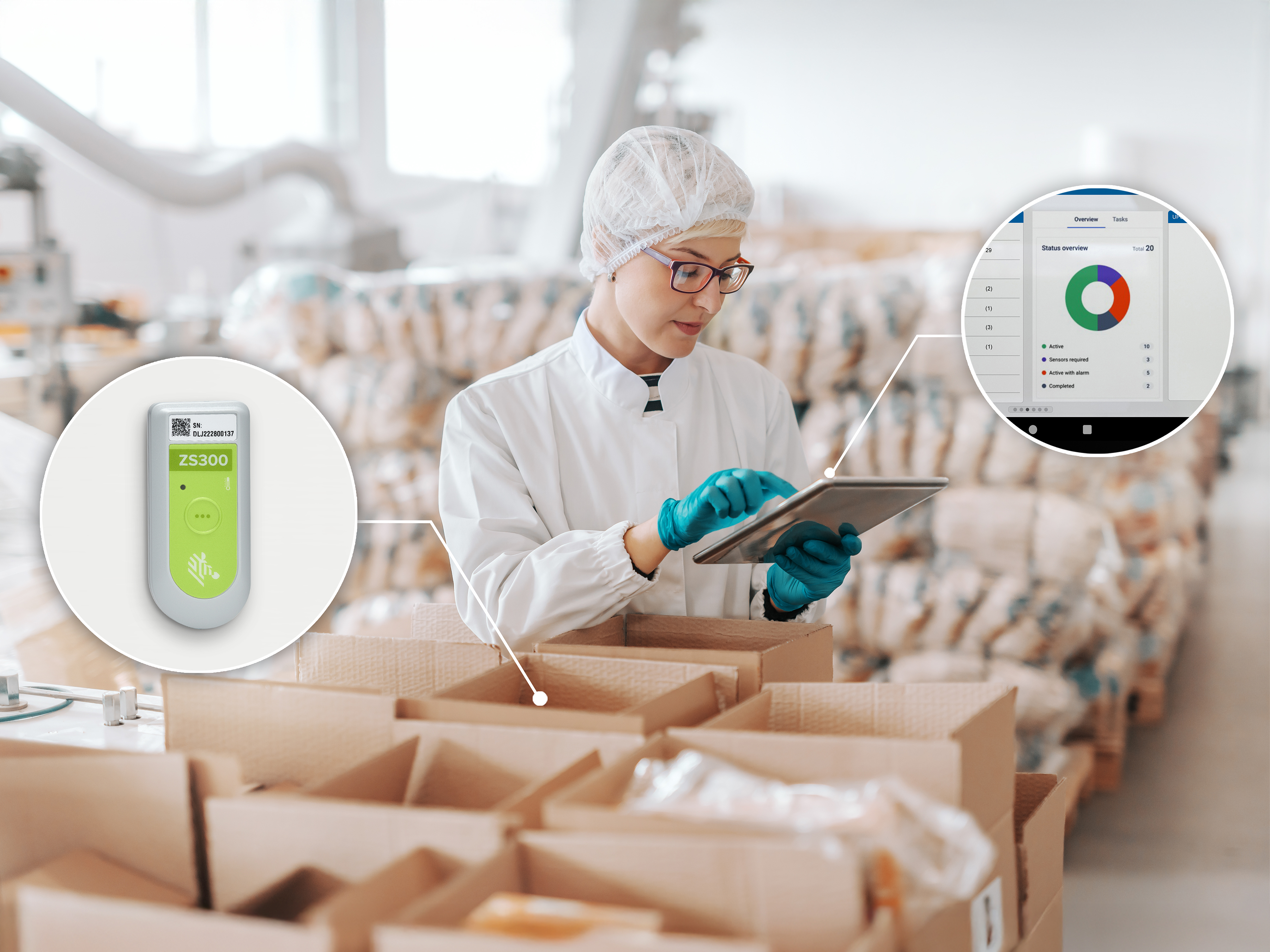 Worker monitoring packages with Zebra electronic sensor and tablet Worker monitoring packages with Zebra electronic sensor and tablet