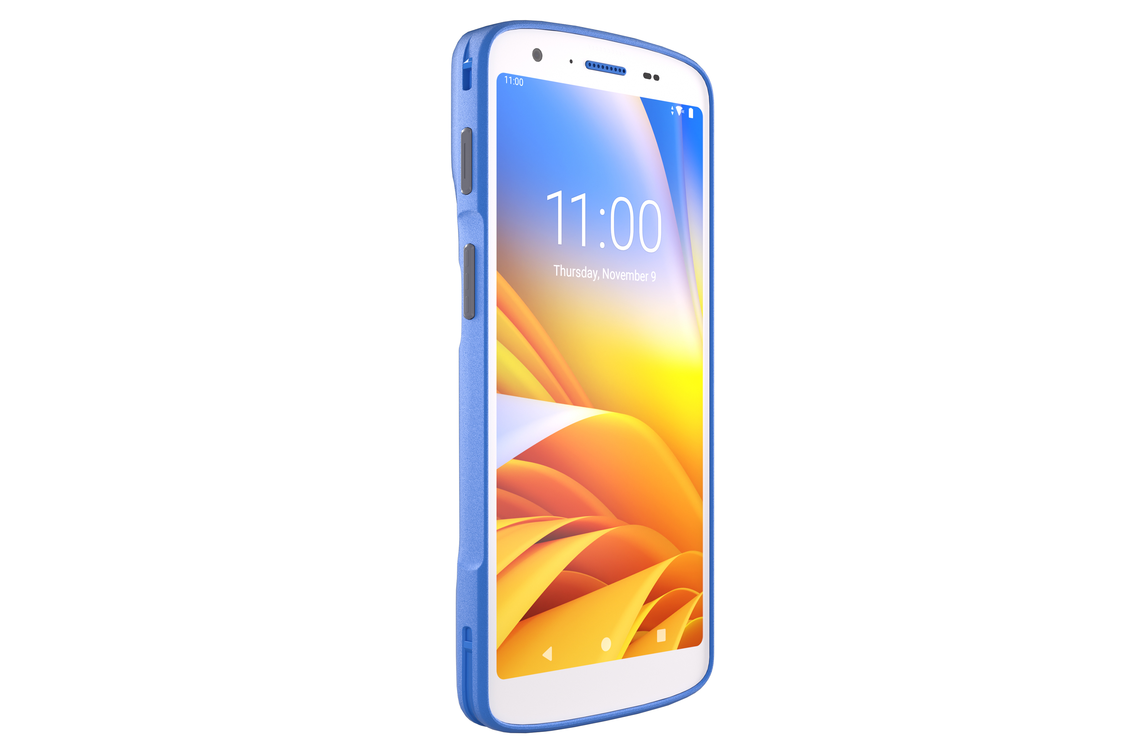 Front right of Zebra HC50 in White and Blue Front right of Zebra HC50 in White and Blue