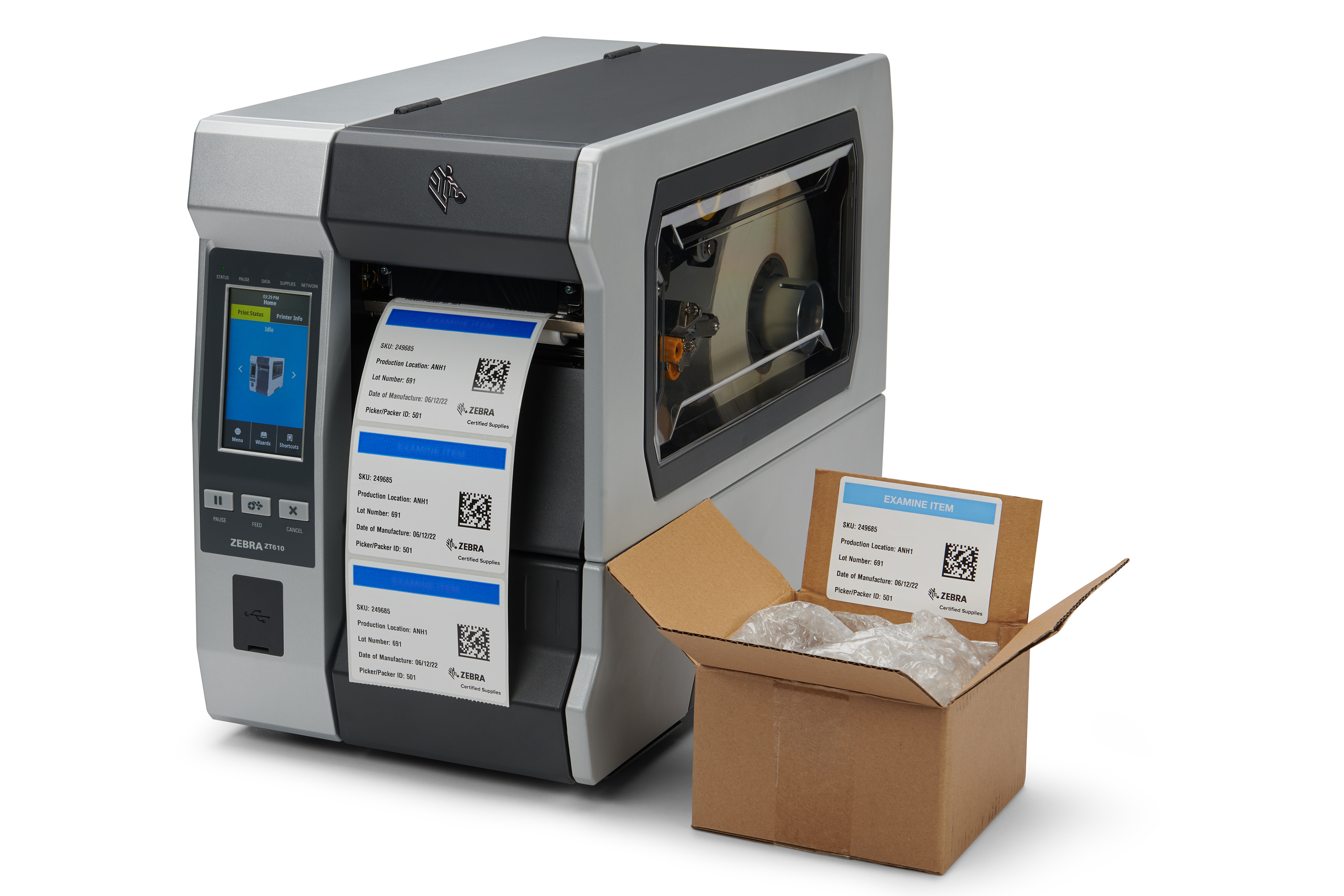 Zebra ZT610 Printable Indicators with an open box next to the printer Zebra ZT610 Printable Indicators with an open box next to the printer