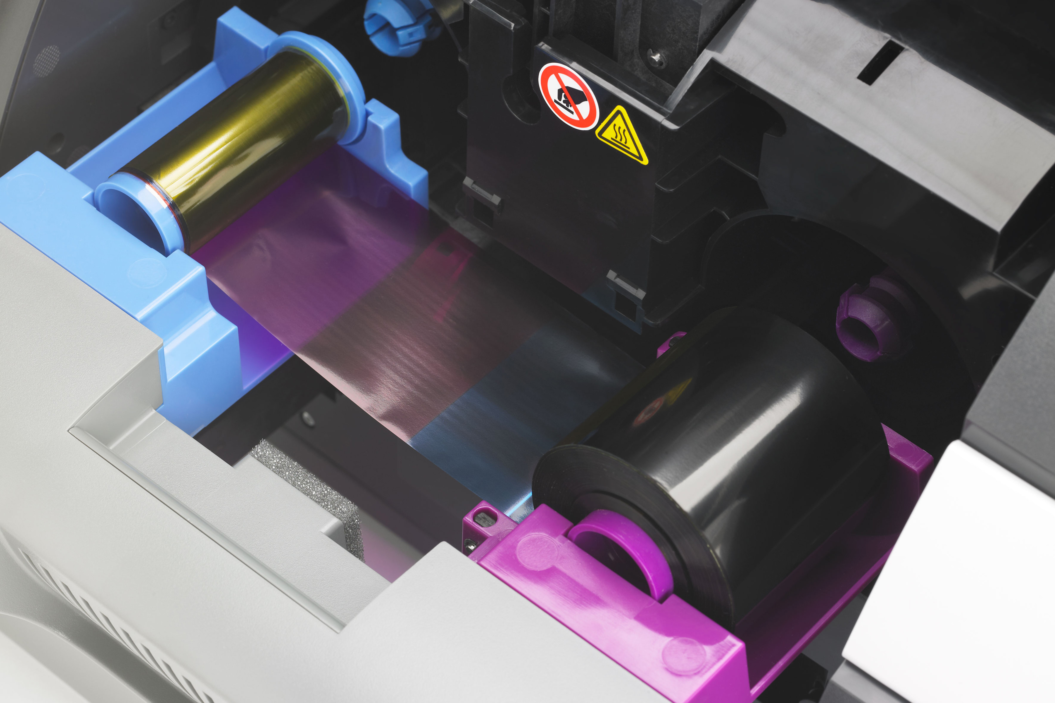 Printer ribbon in a printer. Printer ribbon in a printer.