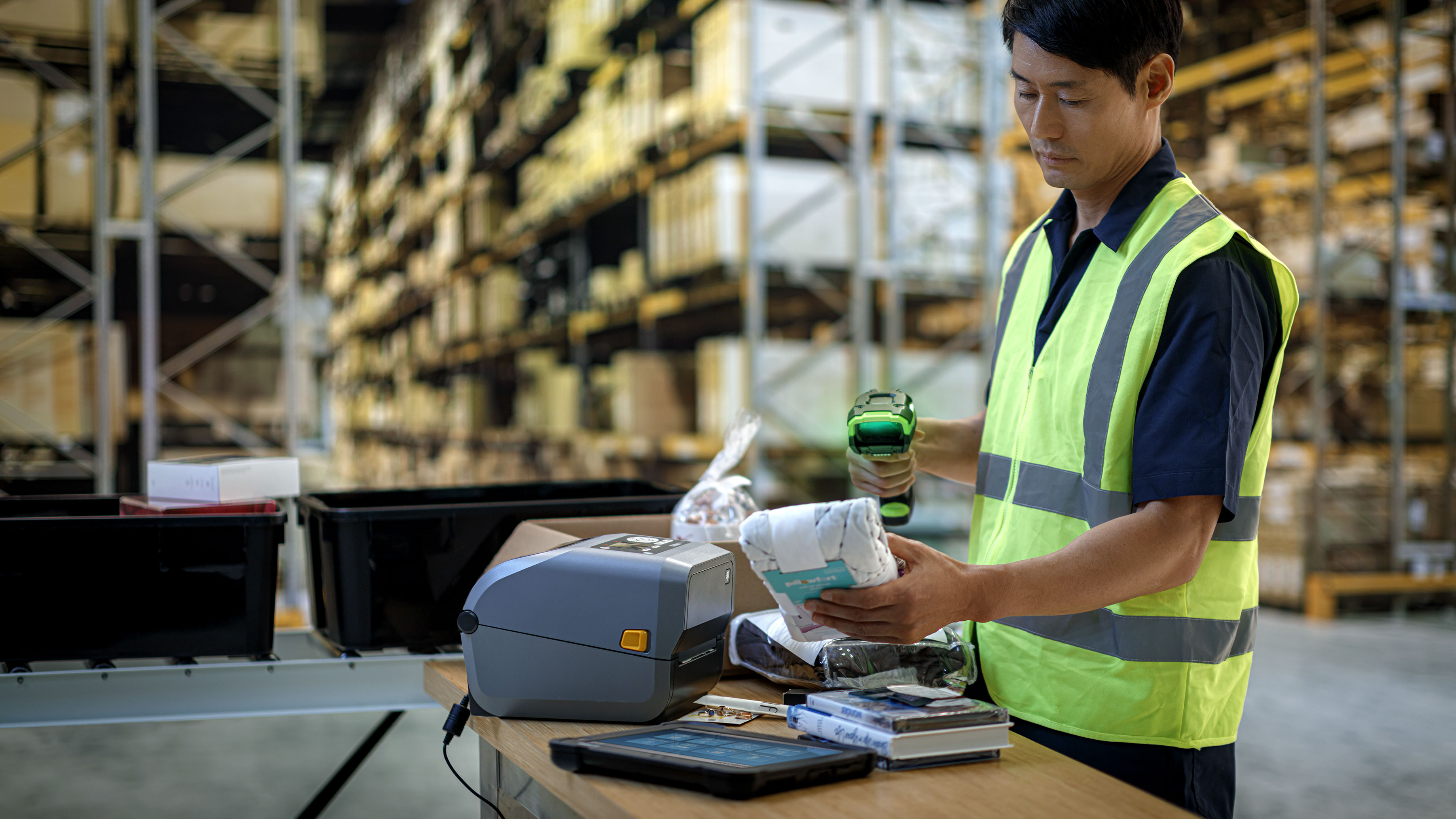 Employee Scanning Order Packing in Warehouse