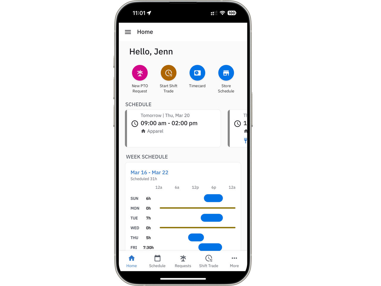 Workcloud Shift Home screen Workcloud Shift Home screen