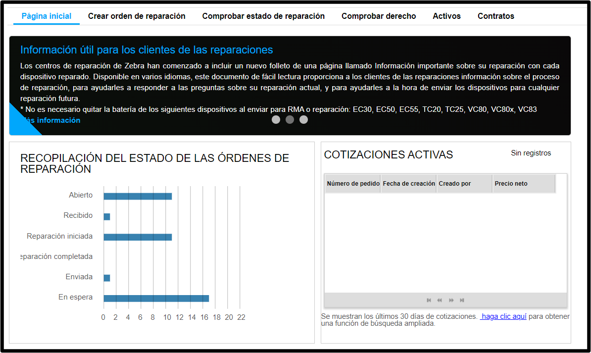 Introducción al portal de reparaciones, captura de pantalla 1