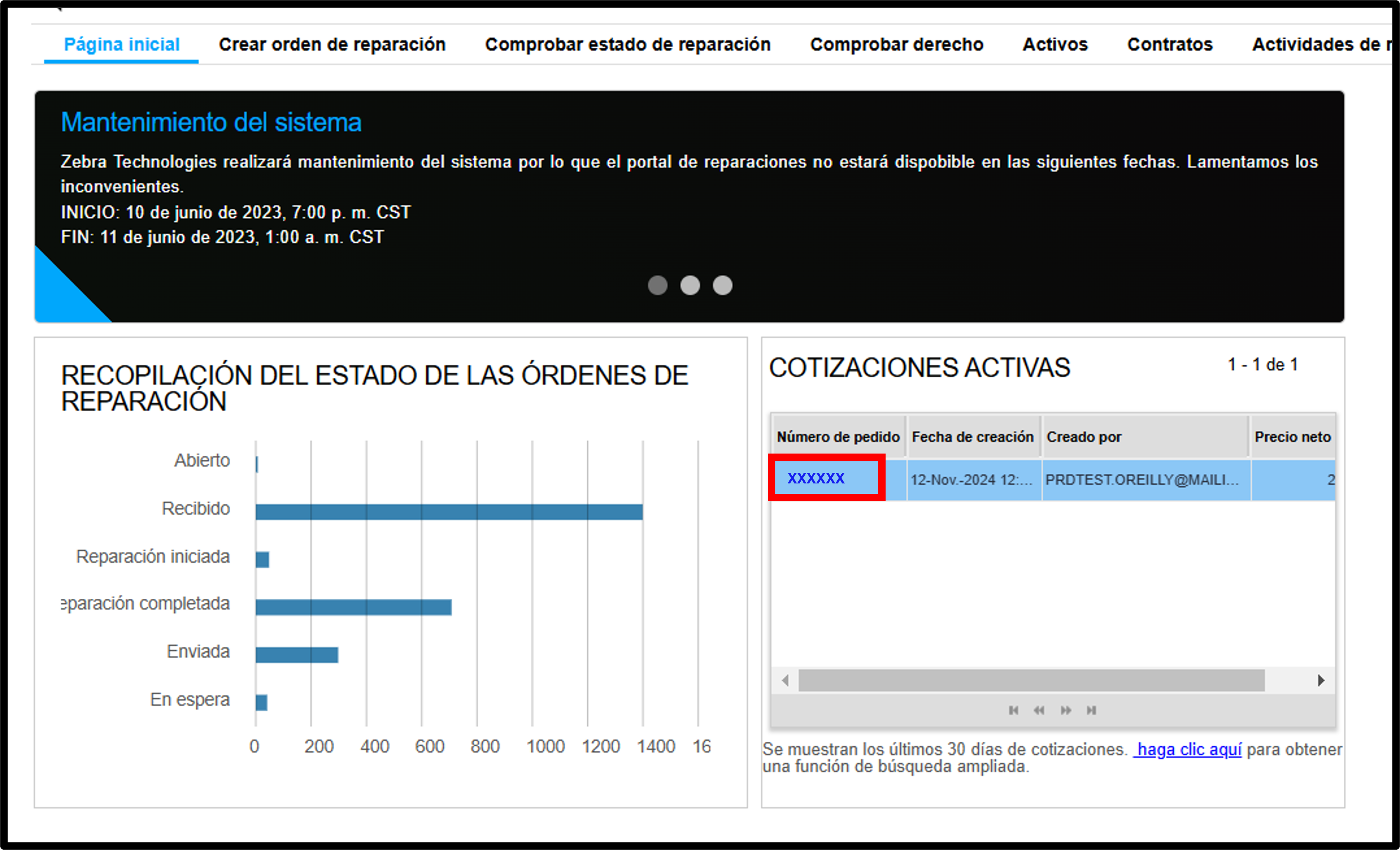 Gestionar una cotización, captura de pantalla 1