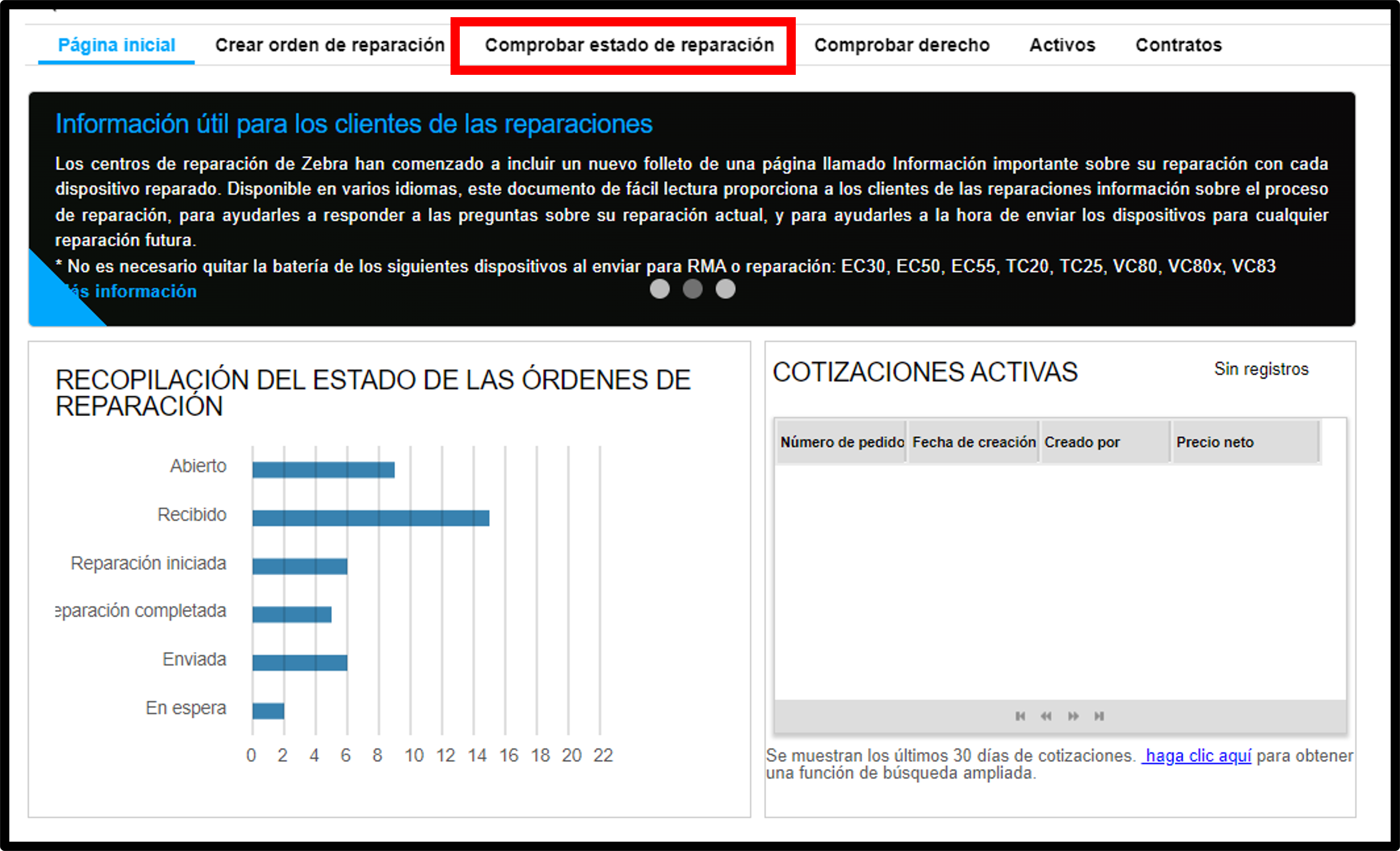 Ver detalles de reparación, captura de pantalla 1